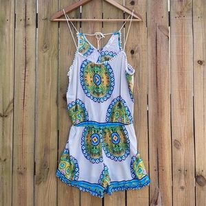 EUC Ocean Drive Blue Pink Green Ruffle Romper